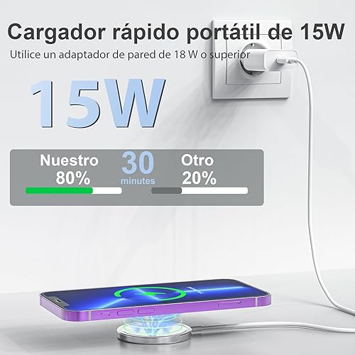 Miniatura 3 de Cargador rápido inalámbrico magnético, cargador inalámbrico USB-C de carga rápida de 15 W, compatible con iPhone 16 15 14 13 12 Series, iPhone 15W