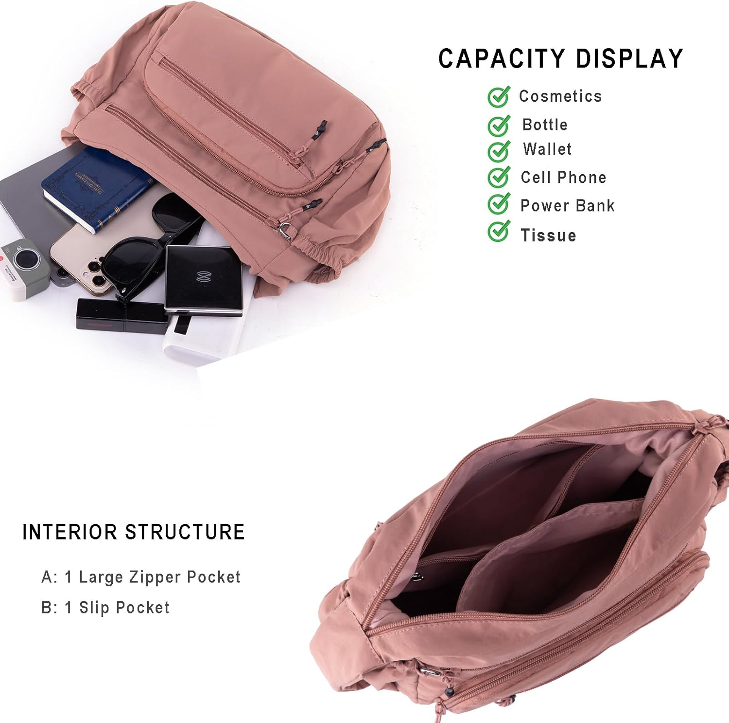 Trendy Nylon Crossbody Bags for Women,Multi-Pocket Shoulder Handbag Lightweight Sling Hobo Bag Roomy Travel Crossbody Purses - Image 5