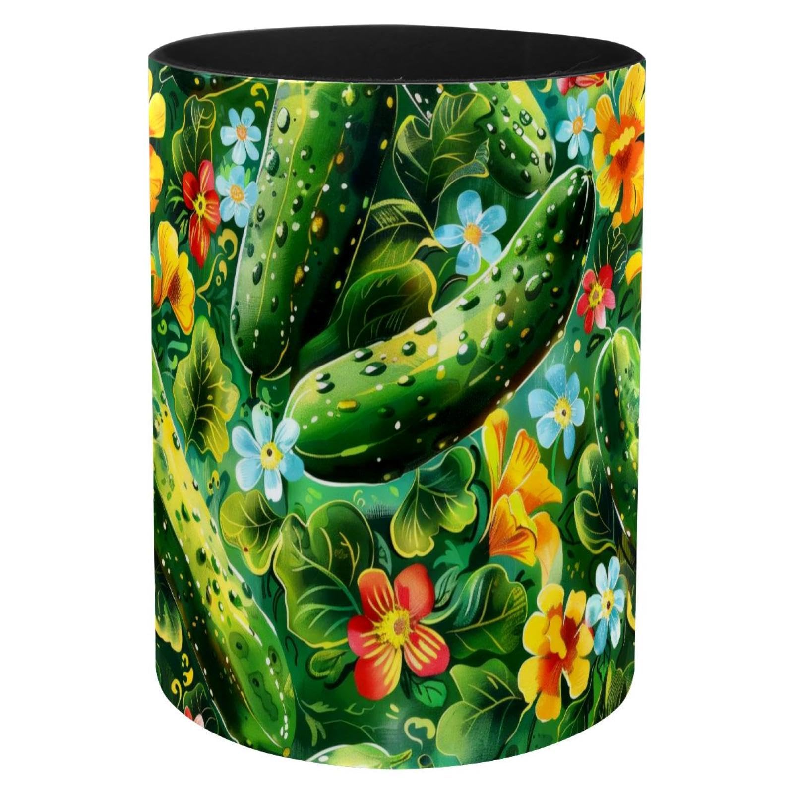 Porte-stylo en métal décor fleurs et concombres pour bureau moderne