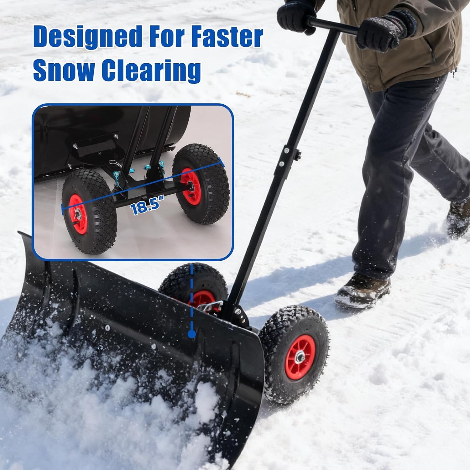 Empujador de Nieve metálico de 76 cm con Ruedas y Pala de Nieve Ajustable. (SingleRod)