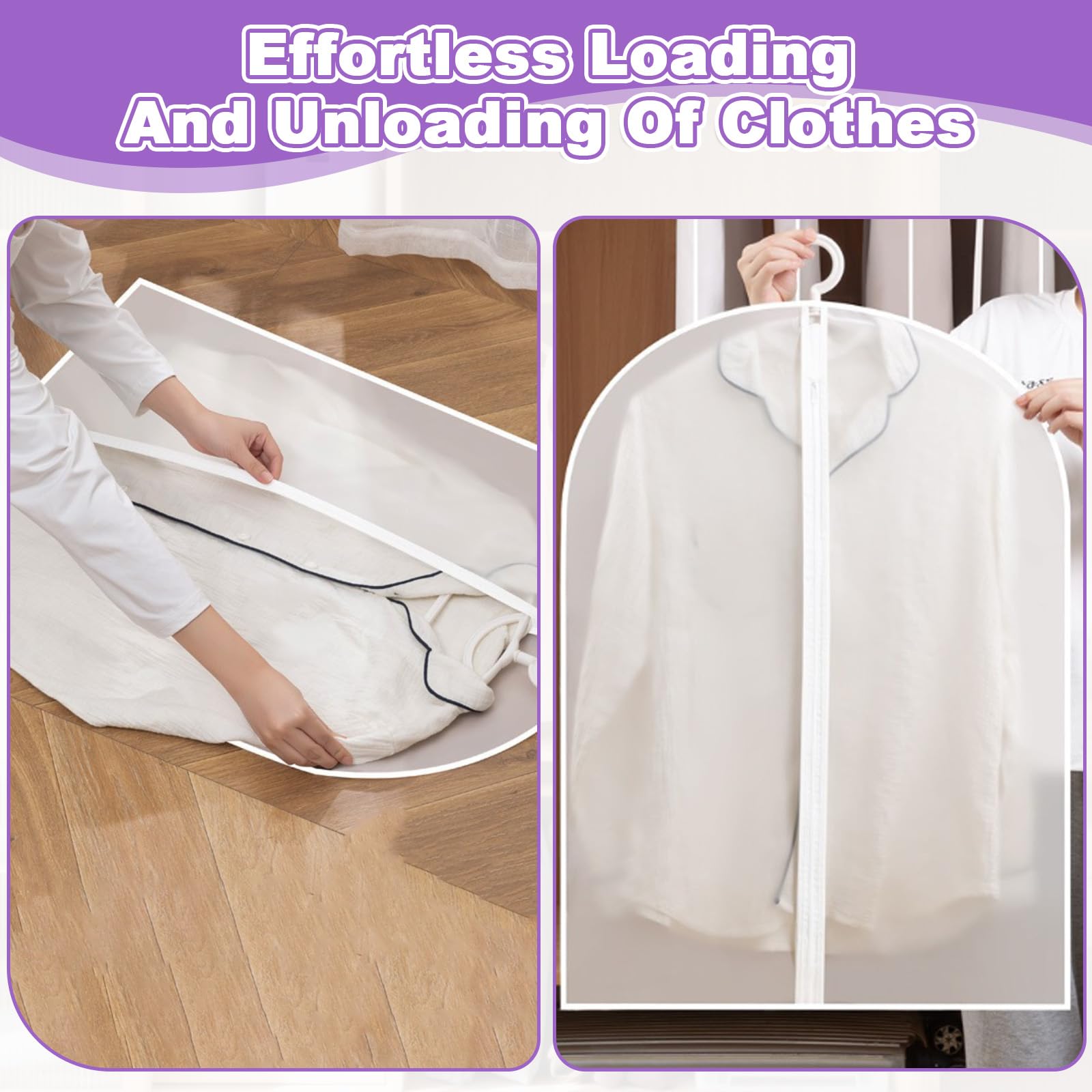 12 Fundas Ropa Armario Colgar con Cremallera, Bolsas Almacenaje Ropa Transparente 60x120/100cm, Funda Traje Bolsa Guardar Portatrajes Antipolvo Impermeable para Trajes Vestidos Camisas Noche Viajes