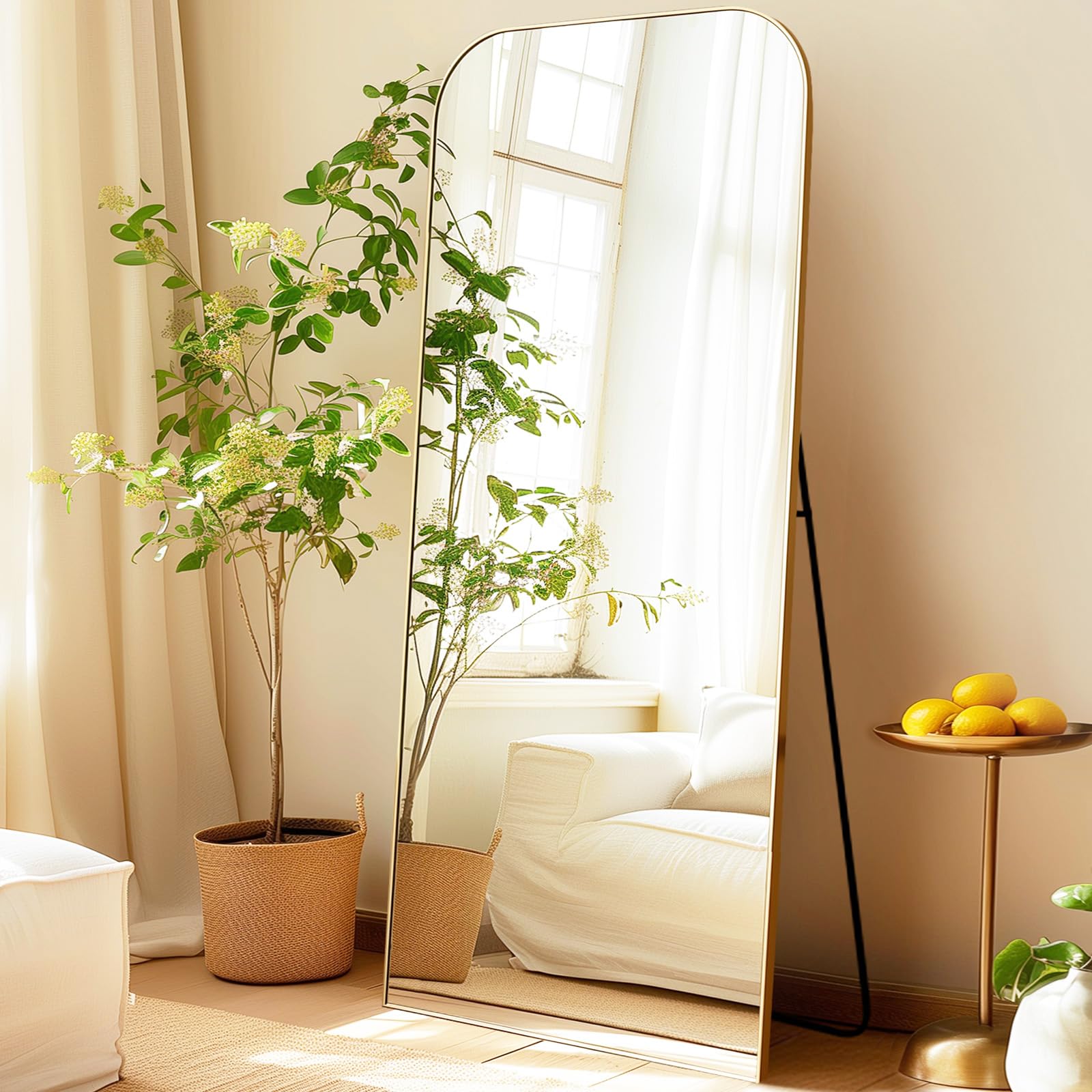 LunaMirror Oversized Full Length Mirrors Large Free Standing Floor Mirror Full Body Wall Mounted for Bedroom Living Room and Hallway, Gold Aluminium Frame, 179x65 CM