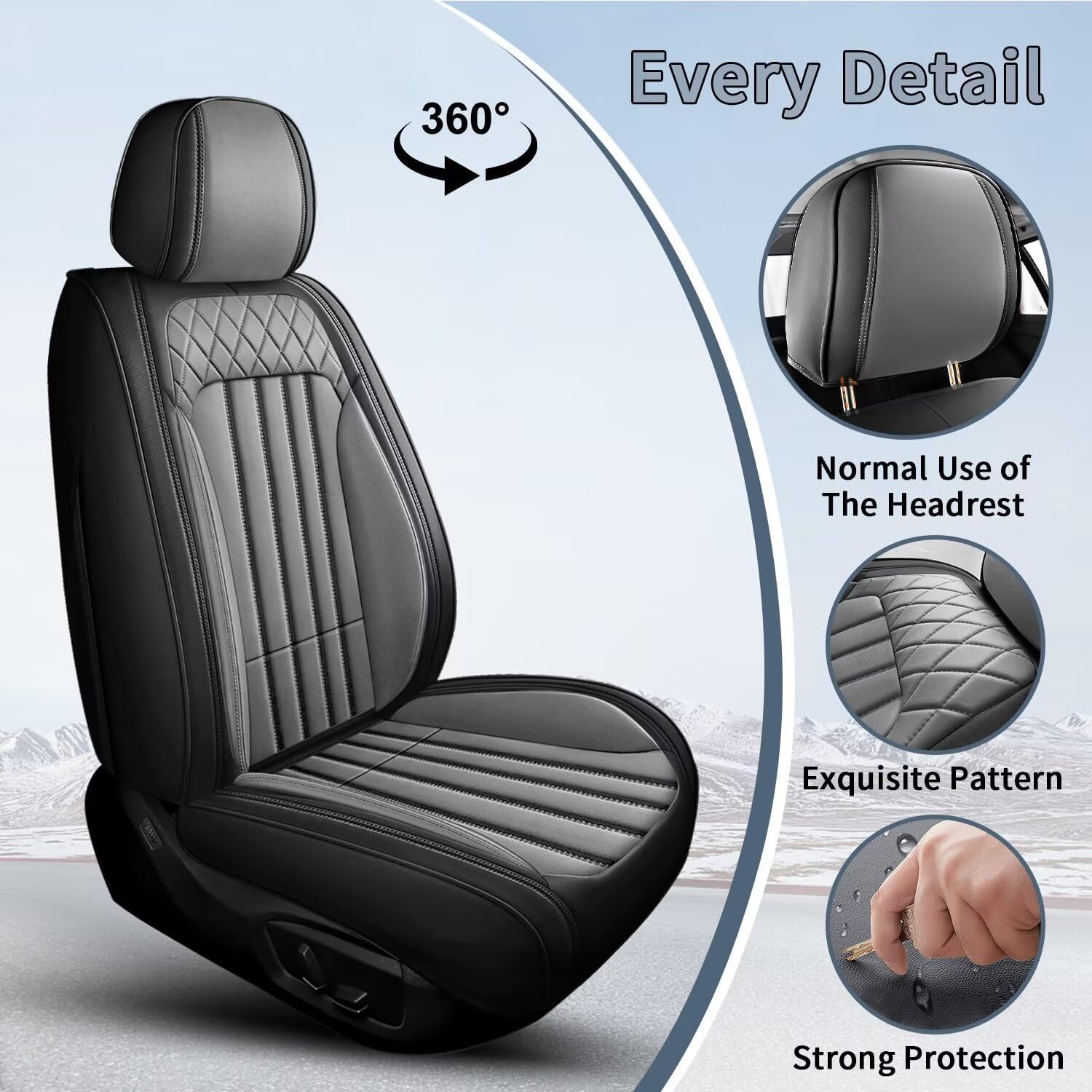 Car Seat Covers Fit for Kia NIRO 2017-2023 2024 2025 Full Set Waterproof Faux Leather, and Easy to Install Automotive Cusion Interior Accessories (5 Seat, Black&Grey)
