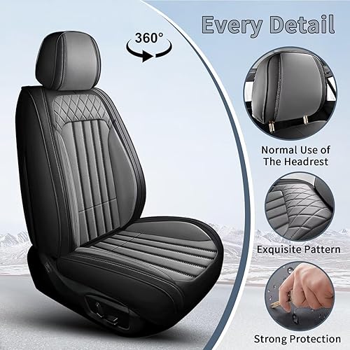 Miniatura 6 de Fundas de asiento de coche para Kia Sportage 2009-2023 2024 con cuero sintético impermeable y fácil de instalar (juego completo, negro y gris)