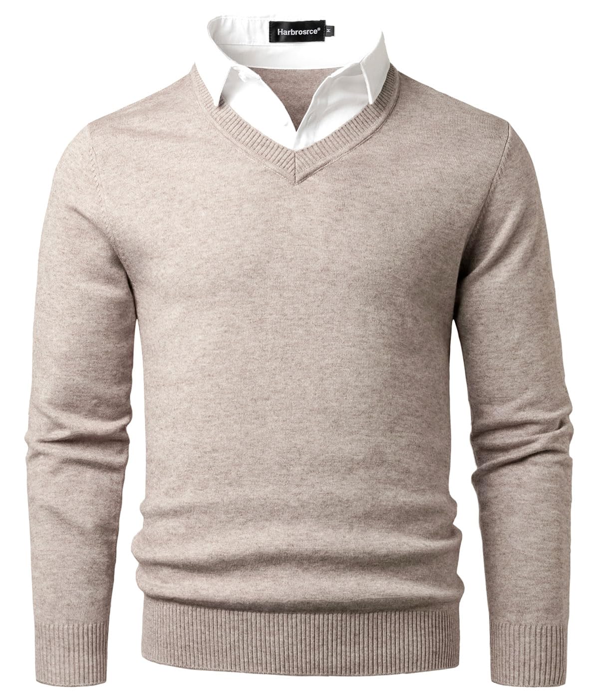 Pull en Maille Fine Homme V Neck Chandail Classique avec Col de Chemise Automne Hiver Tricot Basique Pullover Uni Sweaters