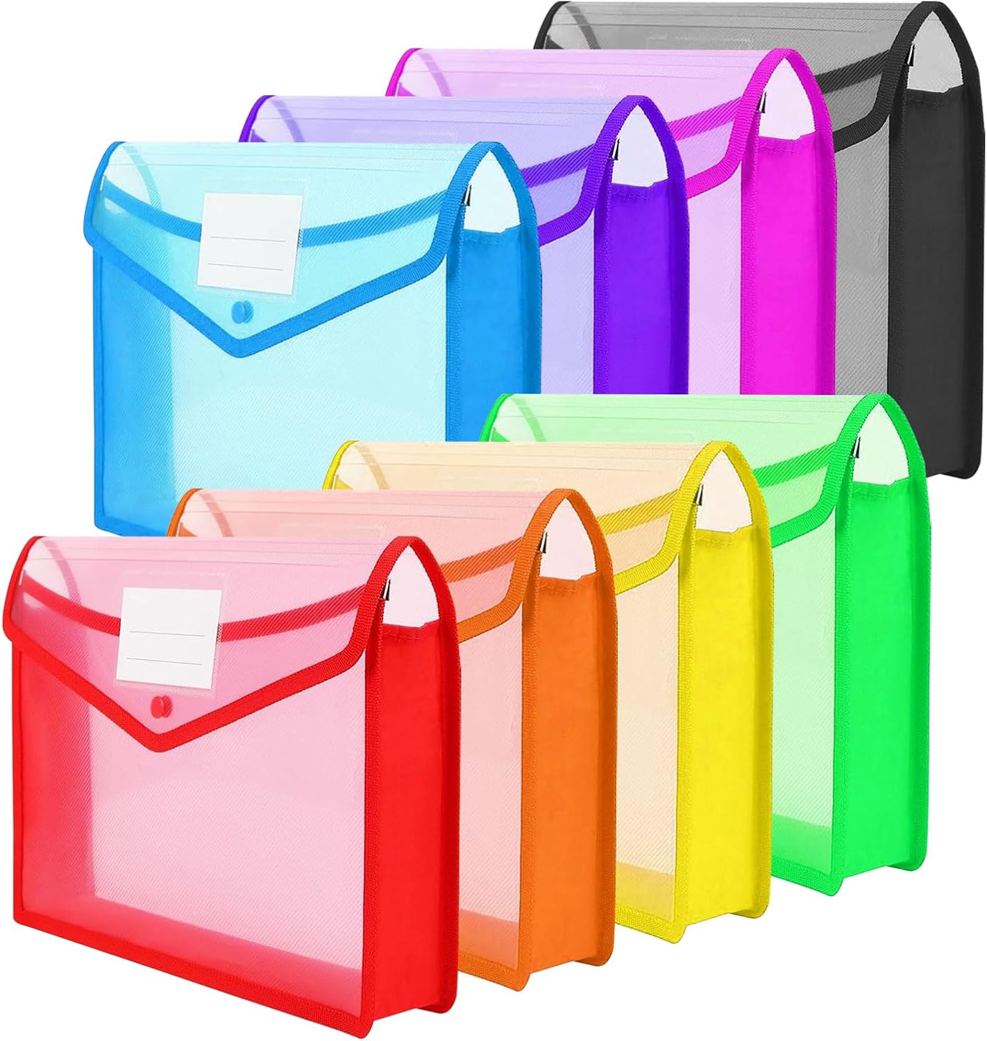 Amazon ファイルケース クリアケース a4 8色セット 透明 クリアケース ボタン式ファイル袋 a4 書類整理 書類保護 PP防水 防塵 ボタン留め 持ち運び 大容量 封筒型