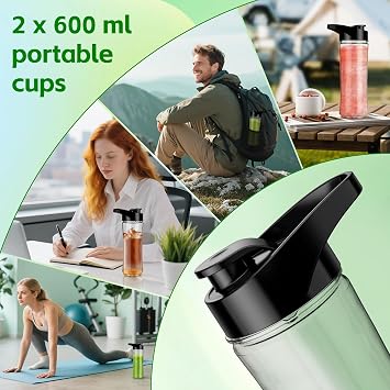 KITCANIS Mixer Smoothie Maker 800W ، 3 في 1 خلاط Smoothie متعدد الوظائف مع 3 سرعات قابلة للتعديل ، زجاجة محمولة 600 مل وكأس طحن 300 مل للجليد والفواكه والخضروات والجوز وخالية من BPA