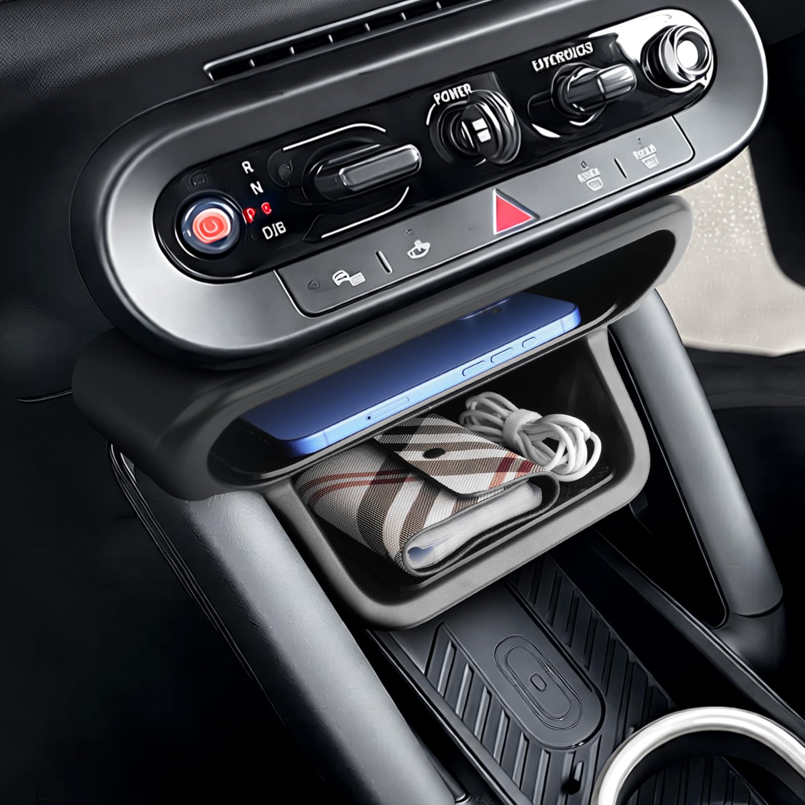 Caja de almacenamiento para consola central compatible con Mini Cooper J01 J05 2024-2026, accesorios Mini Cooper reposabrazos central, guantera, reposabrazos organizador con alfombrilla