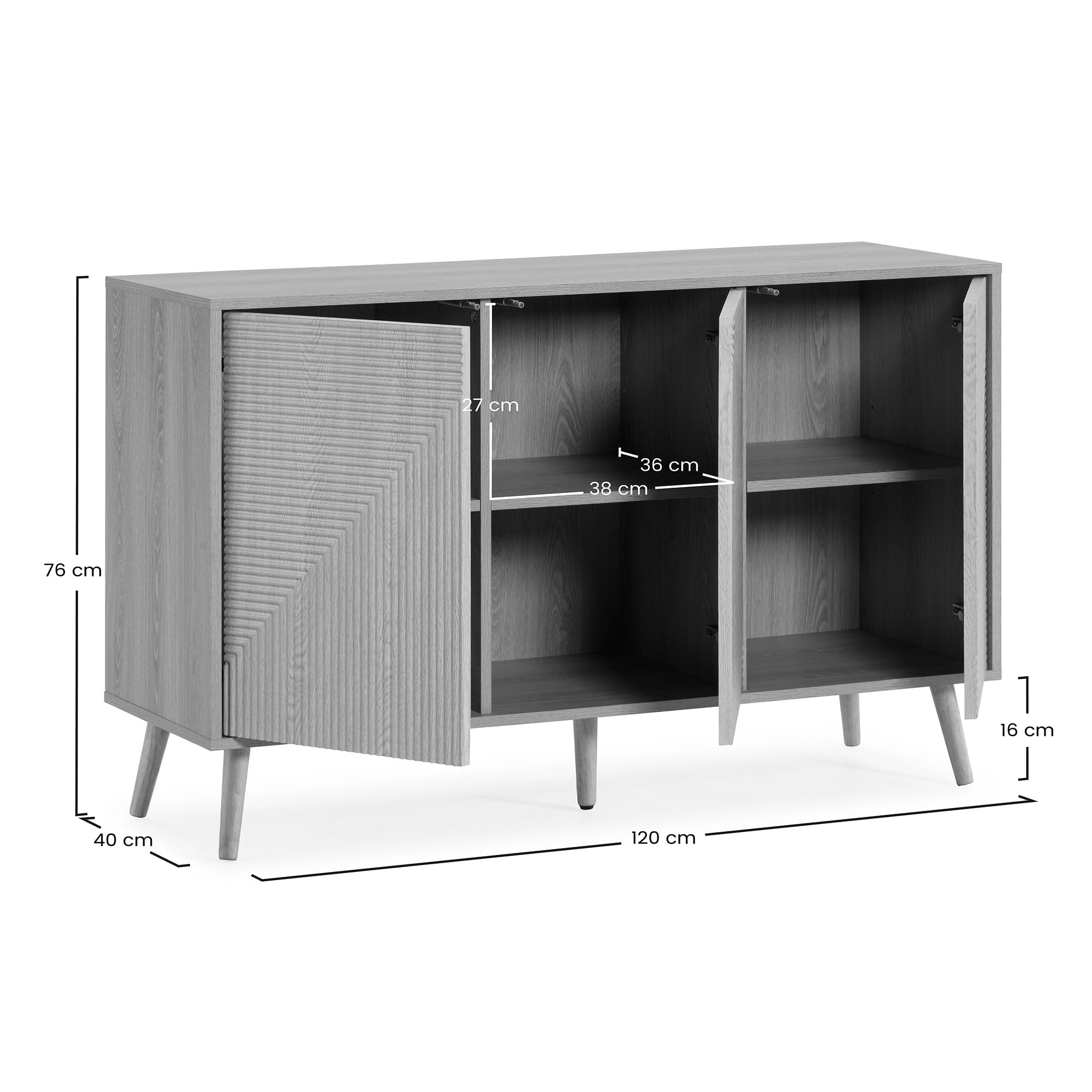 HOMN LIVING Aparador Telmo 3 Puertas Color Roble, 120 cm (Ancho) 40 cm (Profundo) 76 cm (Altura)