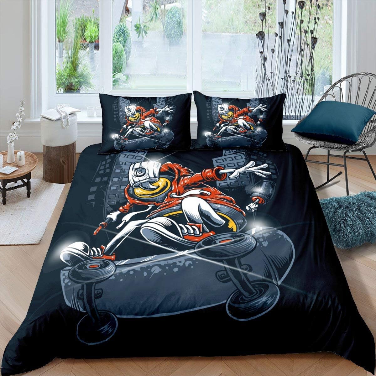 🛒 Crаzу Dеаlѕ Erosebridal Skateboard Bedding Set, Hip Hop Theme Duvet Cover Queen Size for Kids Boys Girls, City Building Comforter Cover Hipster Gray Soft Microfiber Quilt Cover for Child's Dorm Room, Grey