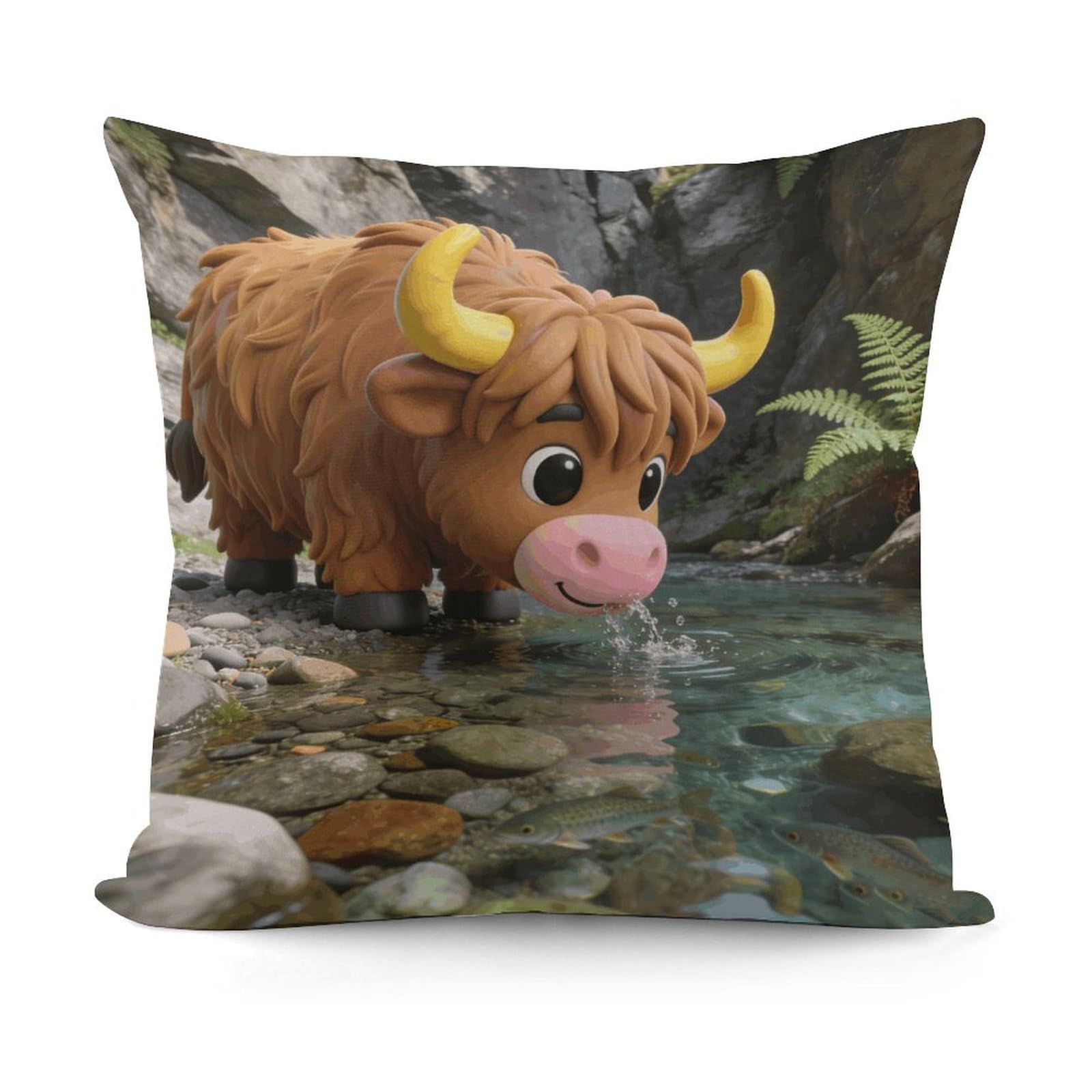 VstaDank Highland Cow Pillow Covers Soft Plush Decorative Square Pillow Cover Modern Breathable Pillowcases Pillowcase with Invisible Zipper 18x18 Inches for Sofa Living Room