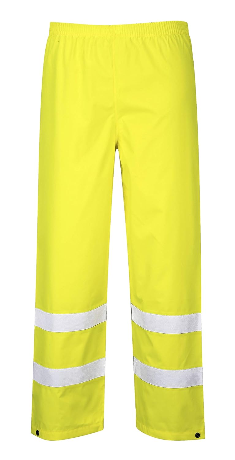 Portwest Hi-Vis Traffic Trouser Viz Work Cargo Work Pants Reflective Waterproof Rain ANSI E, Yellow, Large