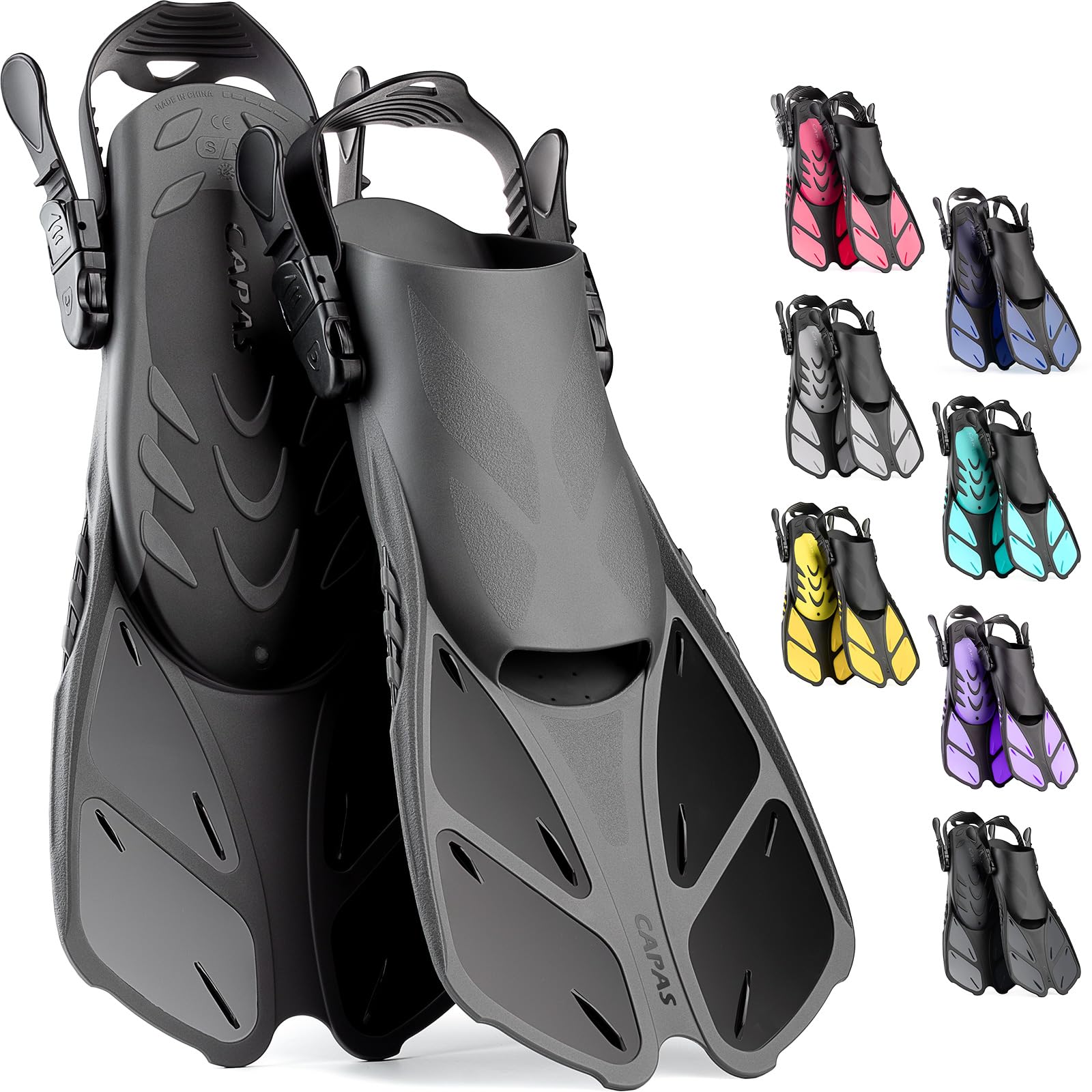 CAPAS Snorkel Fins, Travel Size Short Flippers for Snorkeling Swimming