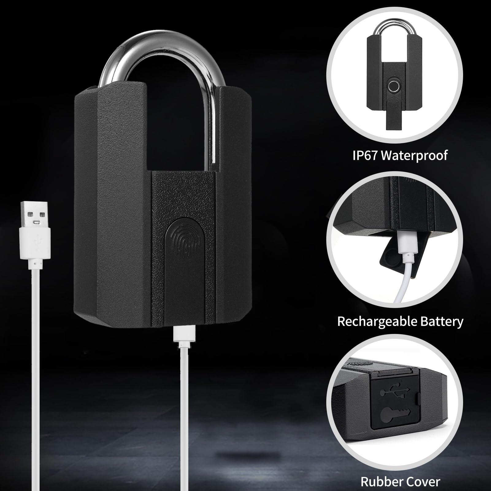 FILFEEL Candado Inteligente Candado de Huella Digital Cerradura de Seguridad Resistente con Aplicación BT Recargable para Puerta Exterior Almacén Valla Patio Patio Trasero Furgoneta