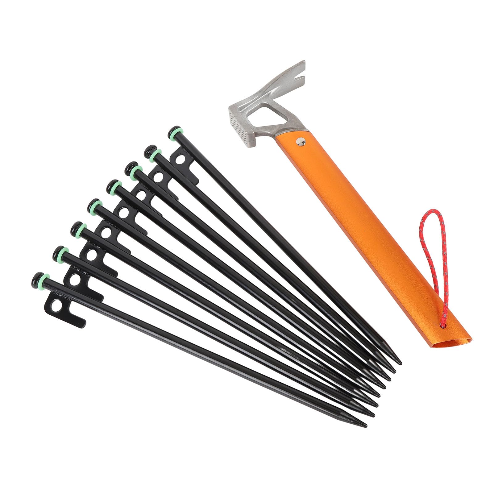 POENVFPO Piquets de Tente Robustes, Piquets de Camping en Acier Inoxydable en Alliage D'aluminium de 30 Cm avec 4 Cordes de Haubanage de 4 M et Marteau, pour Tentes de Camping en Plein Air, (Noir et