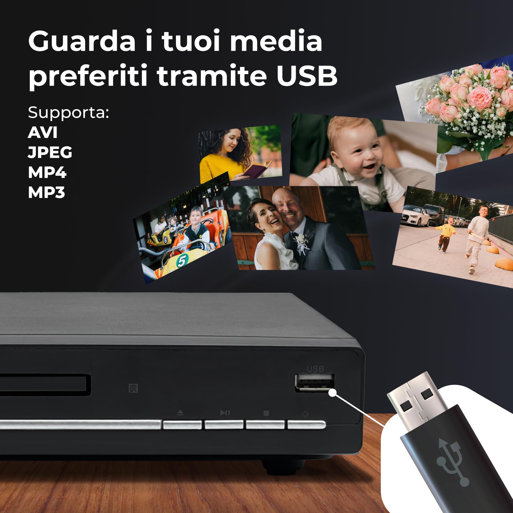 Lettore DVD per TV con HDMI Upscaling 1080p – DVD Player con USB SCART – Lettore CD DVD Compatibile Smart TV Samsung LG Sony – Region Free – Lettore HiFi Compatto
