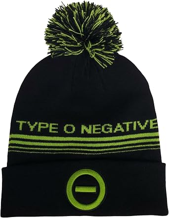 Type O Negative Winter Hat for Men & Women Black Lime Vintage Style Cuffed Logo Knit Pompom Beanie