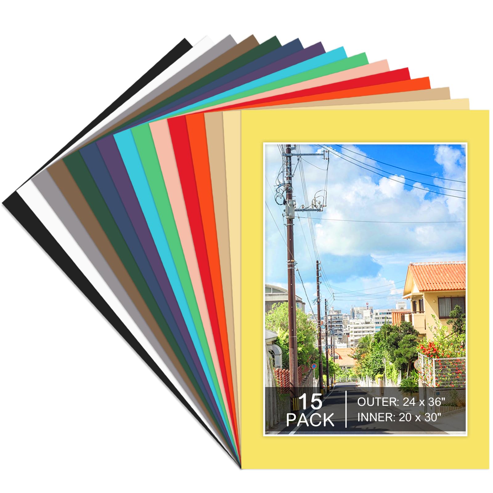 15 Stück 61 x 91 cm Bildermatten, gemischte Farben, Rahmenmatten für 20 x 30 Bilder, Ausstellung, Fotorahmen, Matte, Kern, Schrägschnitt, Mattenbrett, Show-Kit für Fotos, Drucke, Kunstwerke