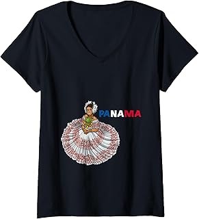 Womens Traditional Tipico Pollera Dress of Panama Tee Panamanian V-Neck T-Shirt