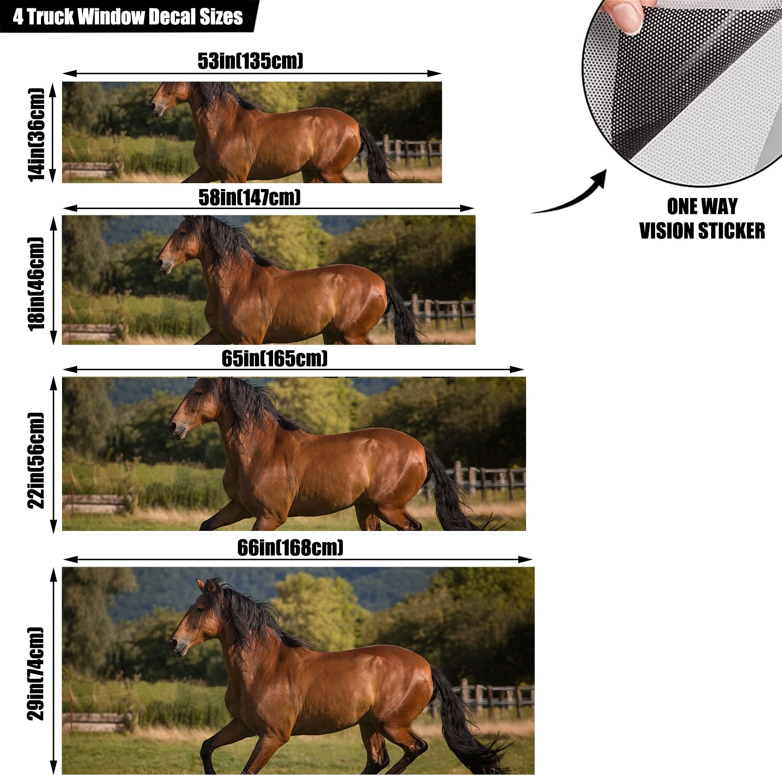 Personalizza le decalcomanie del parabrezza per porto posteriore per auto 3D per autore di decalcomanie per camion Decal Adesile per cavalli per cavallo DECORAZIONE AUTO CAMPIO PACCHUC,58x18 inch