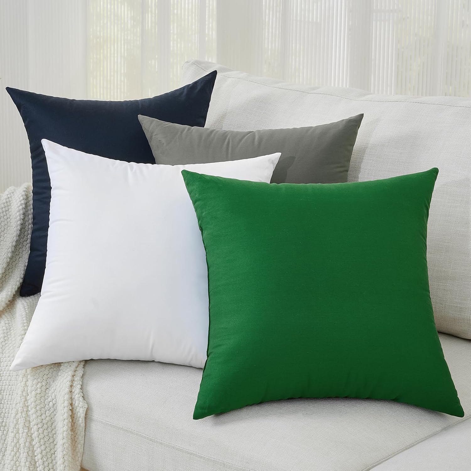 Longhui bedding Navy Throw Pillow Inserts 18x18 Set of 2, 100% Cotton Cover with Polyester Fill, 2-in-1 Use as Stuffers or Standalone Decor for Couch, Bed, Living Room, Outdoor