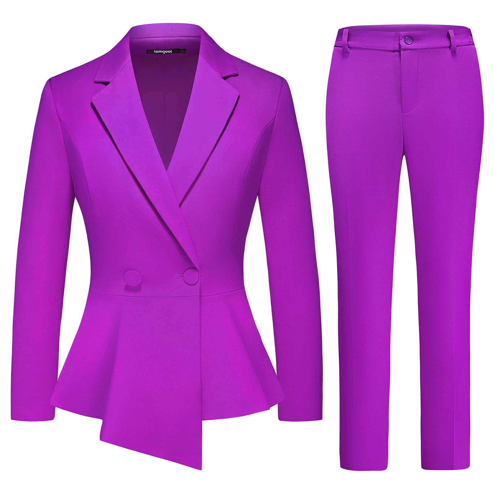 Lamgool Womens Suit Outfits Set 2 Piece Ruffle Blazer with Pants Suit Set Long Sleeve Business Casual