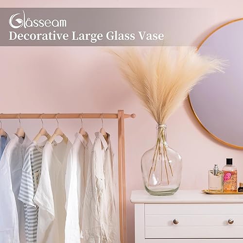 Miniatura 4 de Jarrón grande de vidrio con costura de vidrio, juego de jarrones transparentes de 10 pulgadas de alto, jarrones de hierba de pampa grandes para