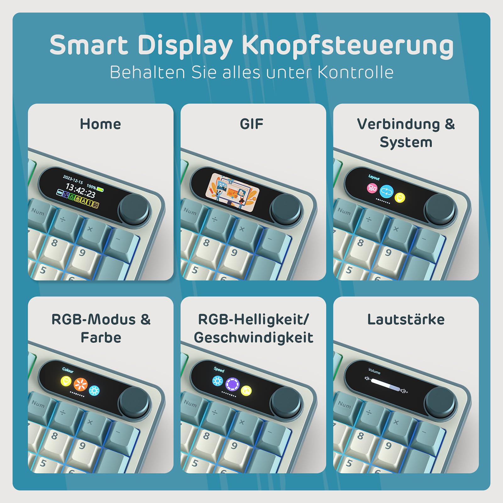 RK ROYAL KLUDGE S98 DE Mechanische Tastatur mit Smart Display & Knopf, Top Mount 96% Kabellose Tastatur BT/2.4G/USB-C, Hot-Swap, 98 Tasten, Deutsches QWERTZ