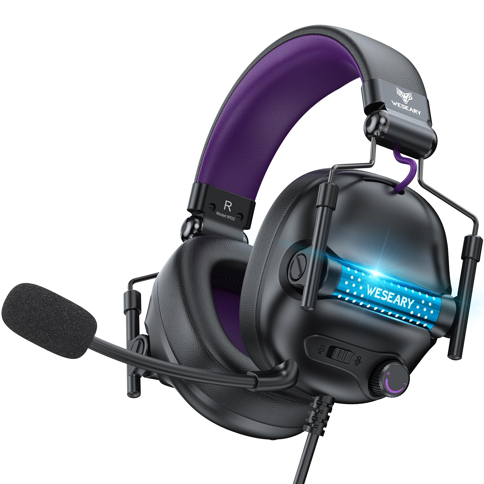 WESEARY Auriculares de juego con cable para Xbox, PS5, PS4, Switch, PC, móvil, sonido envolvente, auriculares para juegos con micrófono ENC con cancelación de ruido, controladores de 50 mm