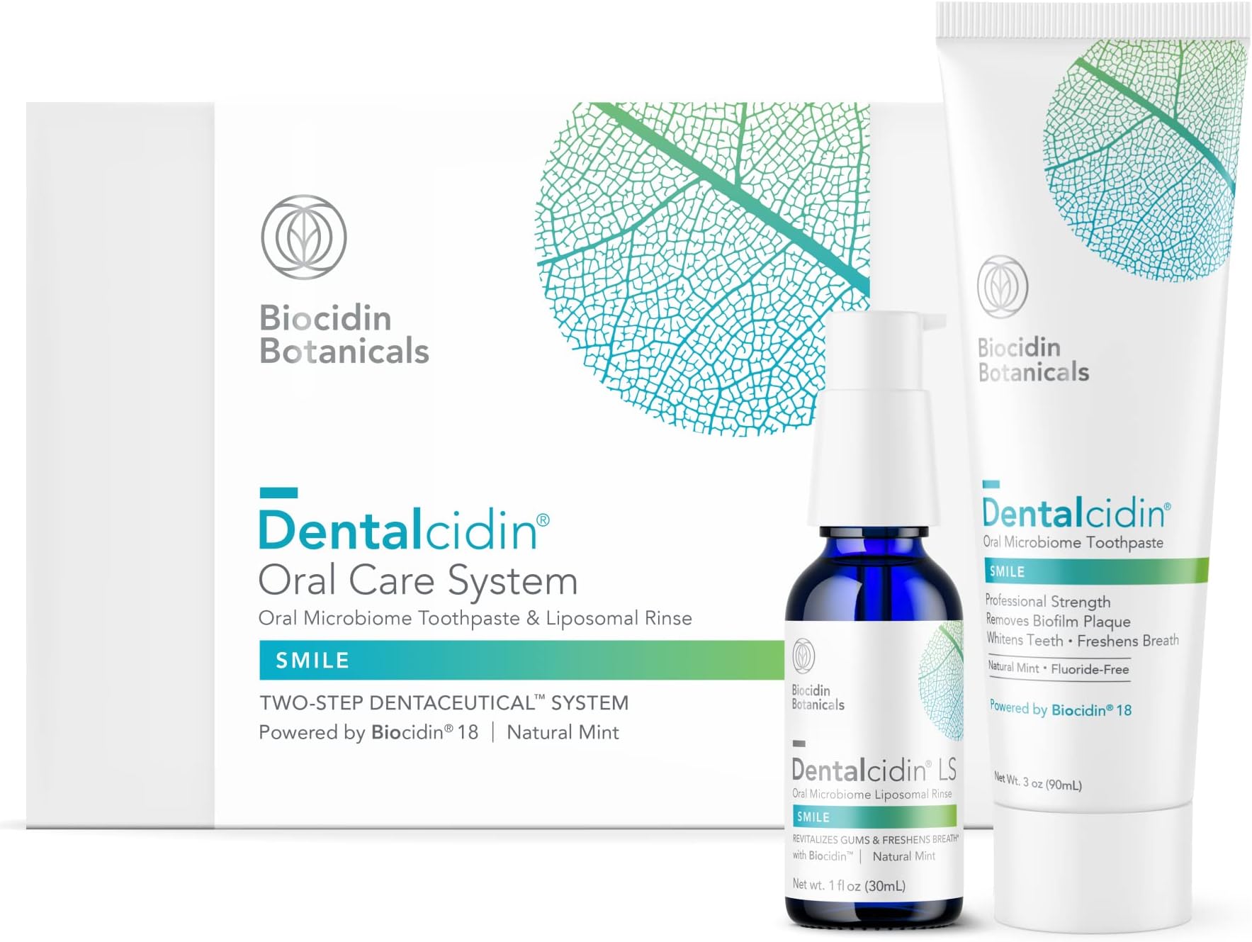Biocidin Dentalcidin Oral Care System - Fluoride Free Toothpaste & Oral Rinse - 100% Plant-Based - Professional Strength Mouth Wash & Toothpaste for Adults (2 Piece Set)