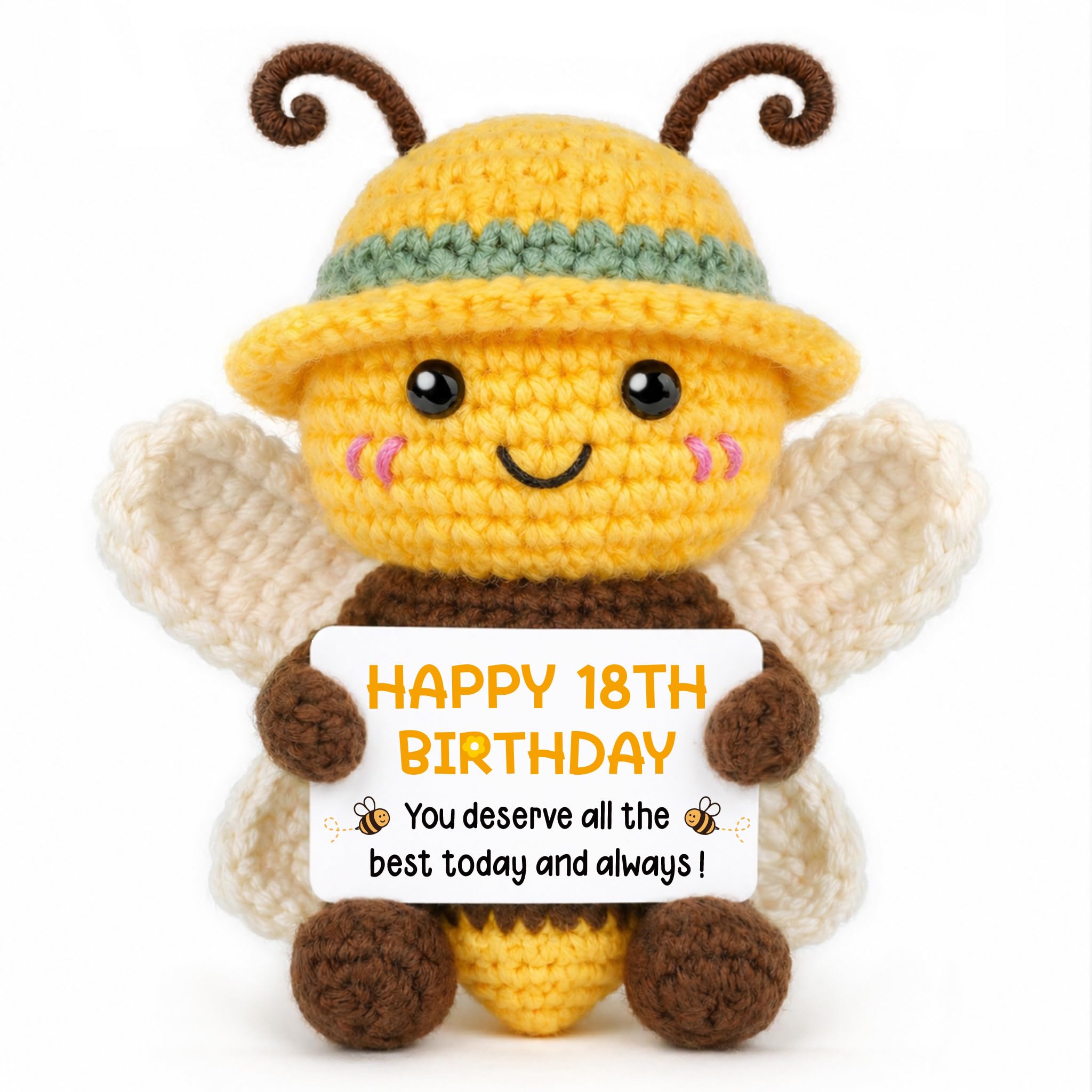 18th Birthday Gifts for Girls Boys, Handmade Crochet Bee Doll with Pun Card — image 1