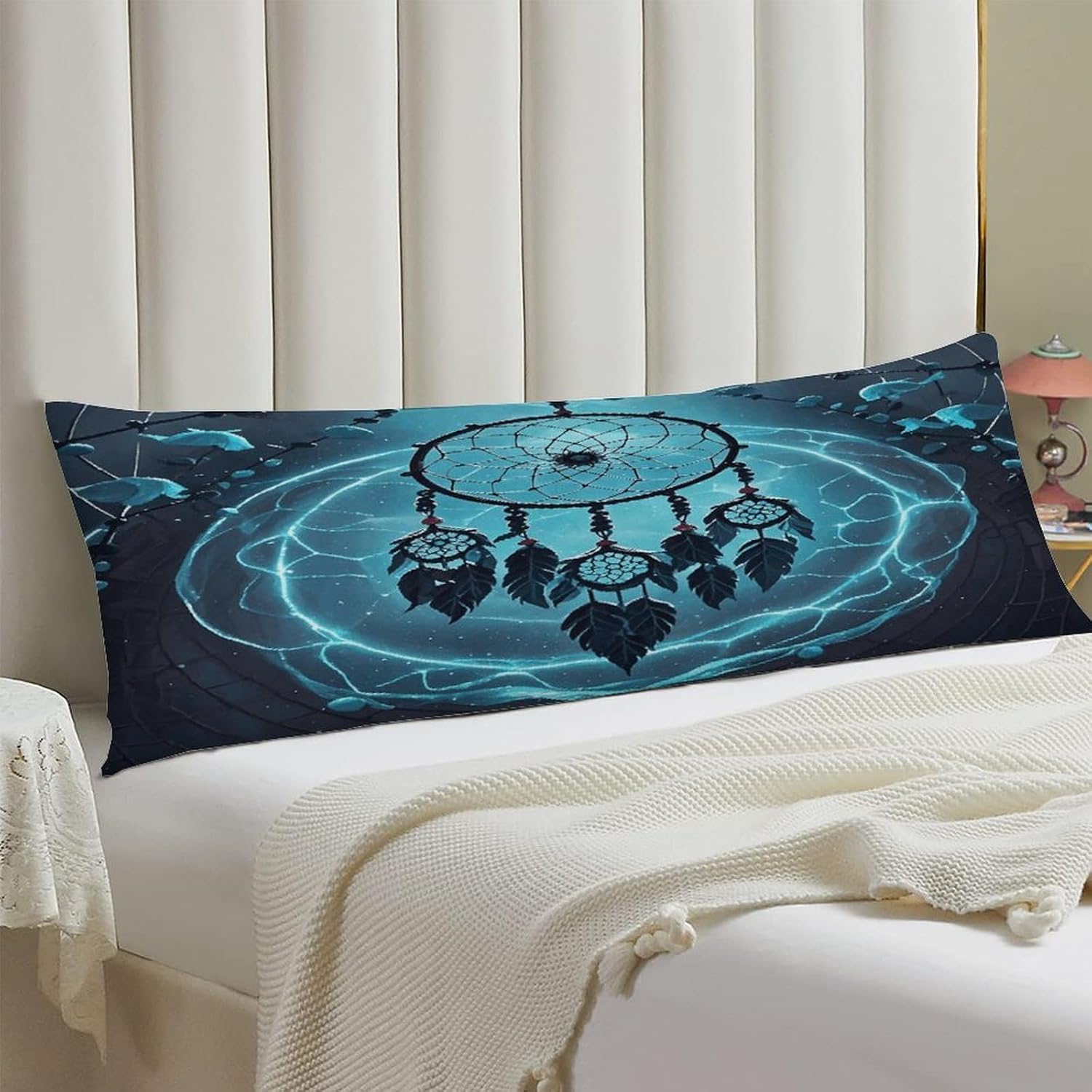 Dark Dream Catcher Body Pillow Cover with Hide Zipper Soft Breathable Long Pillow Case Cozy Body Pillow Pillowcase Stylish Decorative Long Pillowcase for Room 18.9x53In