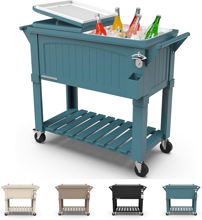 Permasteel 80-Qt Antique Patio Cooler for Outside | Teal Blue-Green