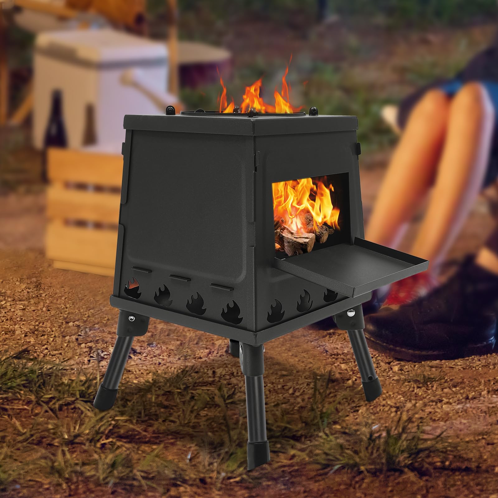 Zeltofen mit Rohr, Zelt Heizungen mit Tragetasche und Brennstab, Verstellbarer Gartenkamin Terrassenofen, Raketenofen für Camping Outdoor Heizung