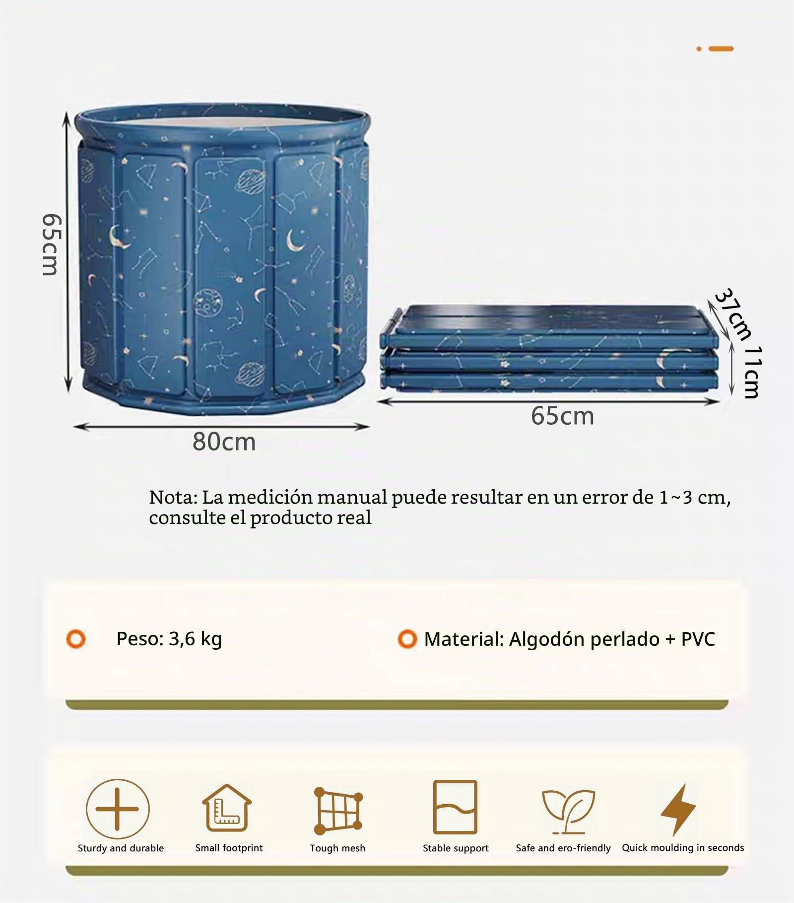 AYES Bañera plegable para adultos, bañera de hielo portátil para entrenamiento de terapia de agua fría, bañera de buceo al aire libre, bañera independiente para ducha, spa y sauna (azul planeta, 80 cm