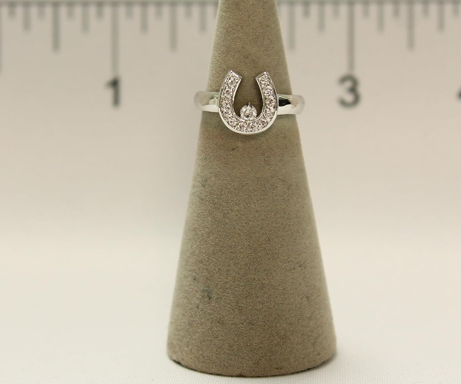 Women's Rhodium Plated Dress Ring CZ Encrusted Horseshoe 097