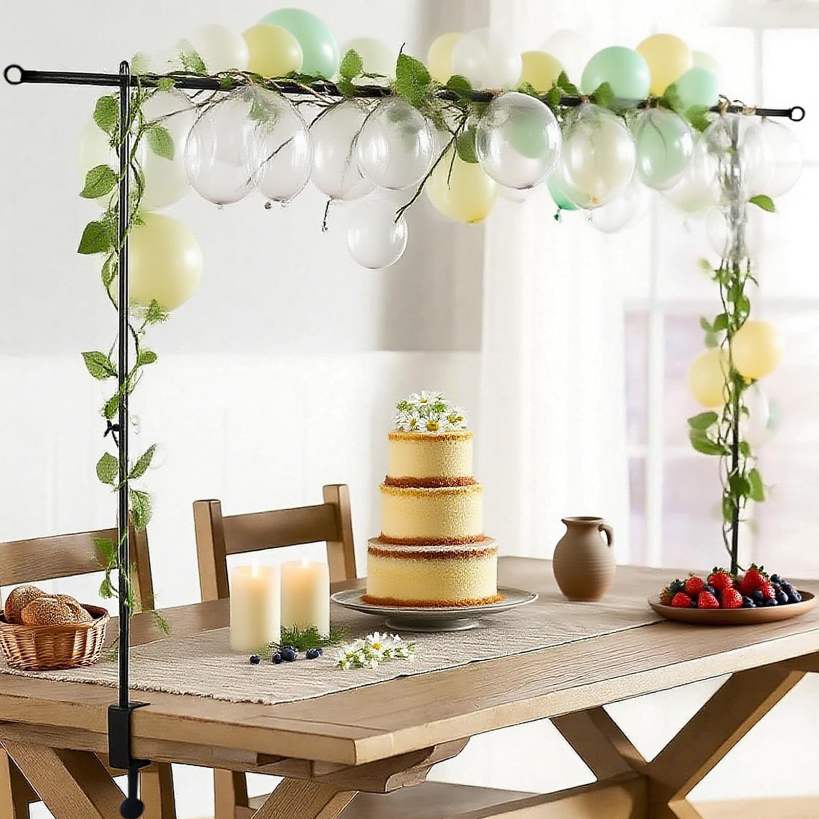 Arche de table réglable, support d'arche de table en métal avec pinces de 80 à 250 cm de long, noir pour mariage, fête, décoration d'anniversaire, décoration de Noël