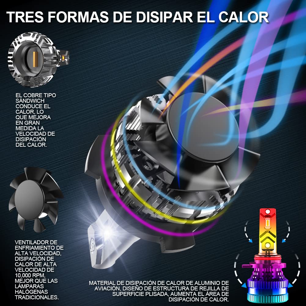 9012 Bombillas LED para Faros Delanteros con 2PCS Bombillas LED T10, Kit de Conversión de HIR2 Bombillas con Controlador Inteligente EMC, 12000LM Xenón Blanco 6500K (Total de 4 Bombillas LED)