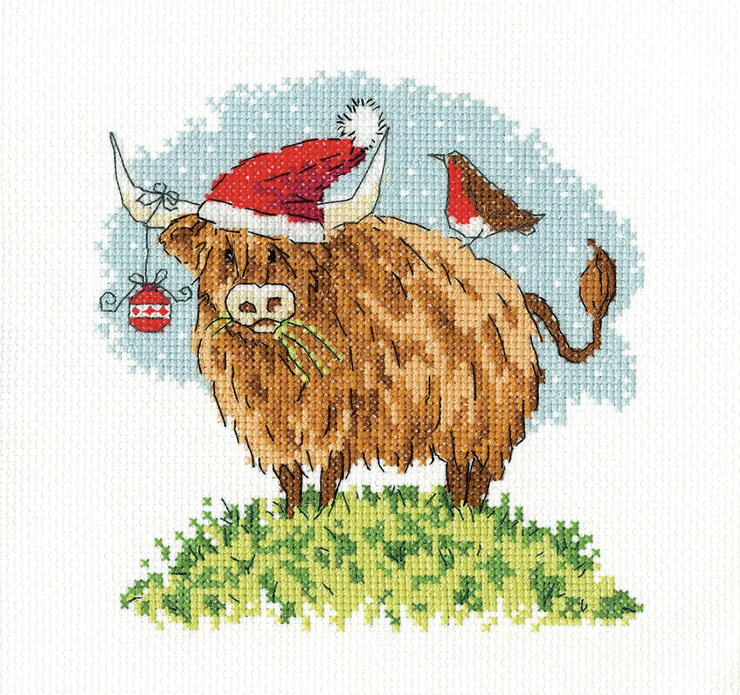 Heritage Crafts KCHT1842 Hattie - Highland Cow Cross Stitch Kit by Karen Carter