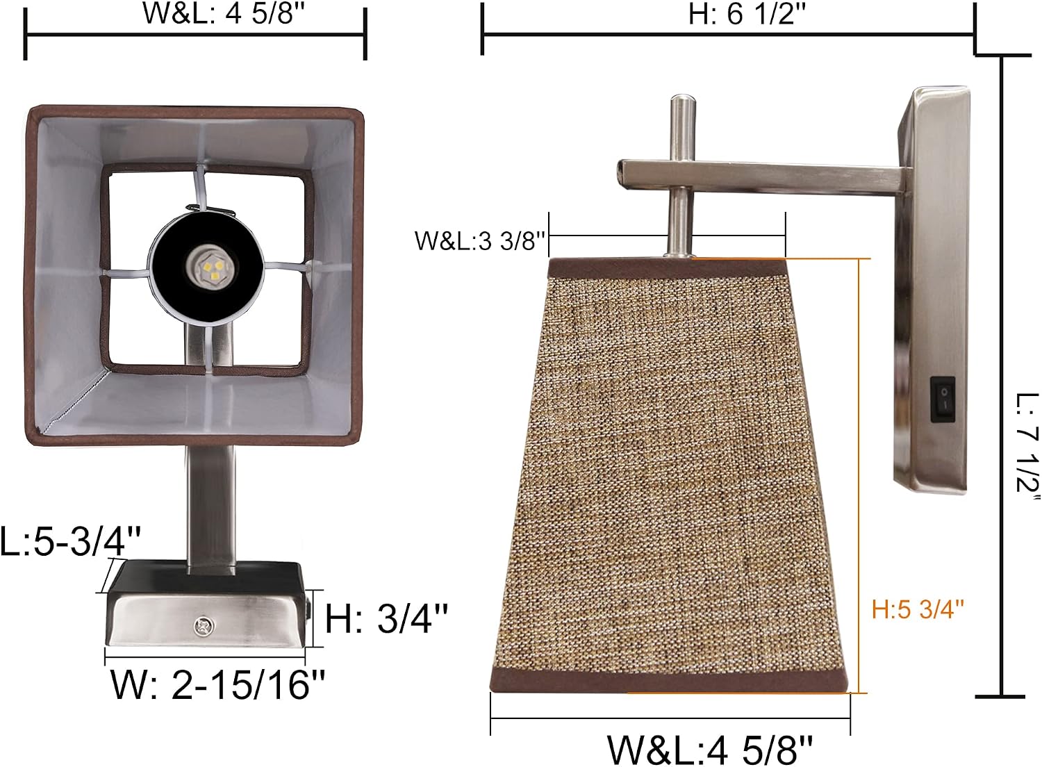 Facon LED RV Square Fabric Light Fixture with Flared Wall Sconce(1 X BA15D Bulb Includded), Wall Mount LED Decor Lamp with Switch, 12Volts DC Interior Light for RV Motorhome Camper Trailer