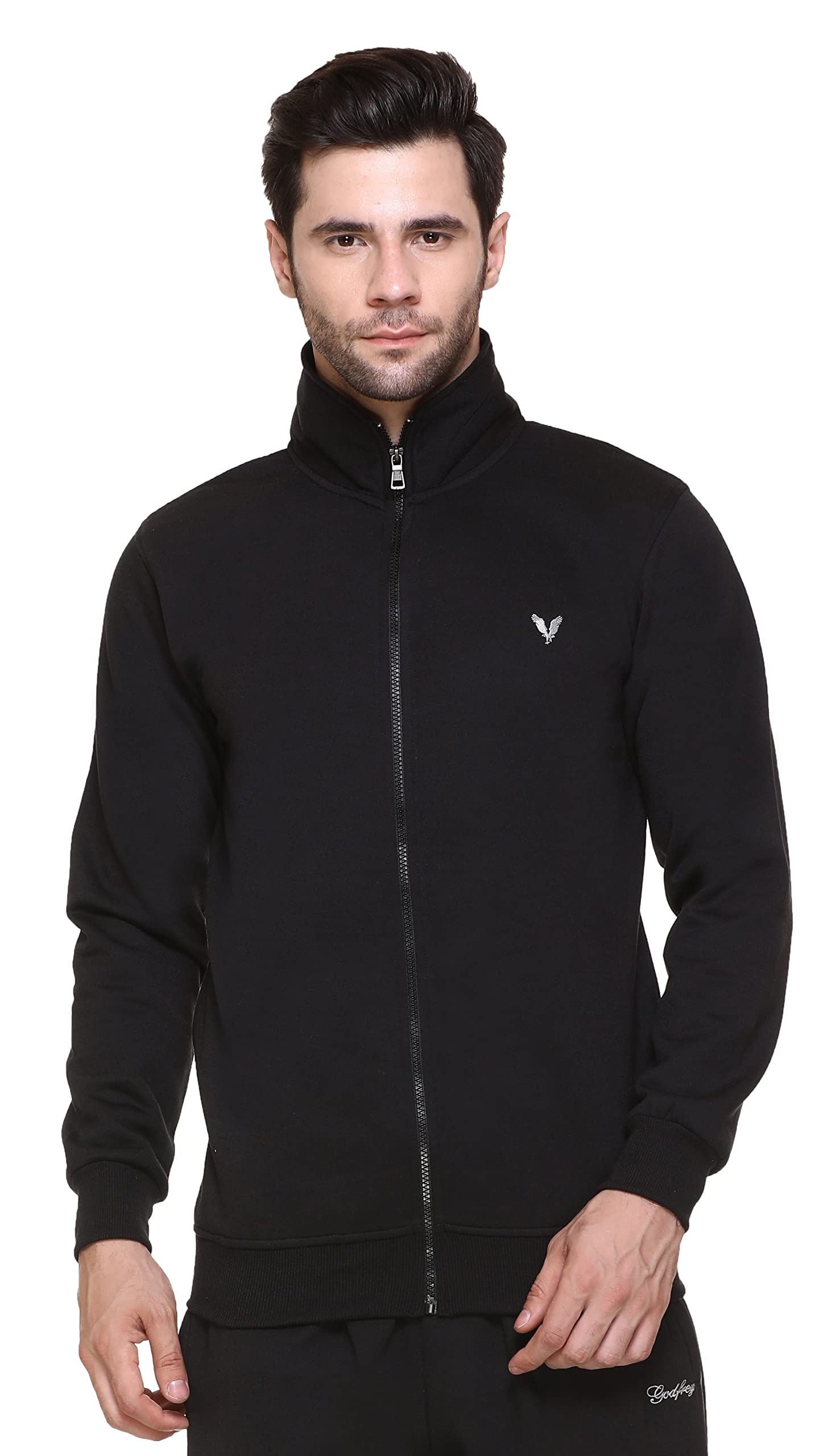 godfrey High Neck Collared Full Zipper Warm Fleece Jacket Sweatshirt for Men Winter Wear-picture-19
