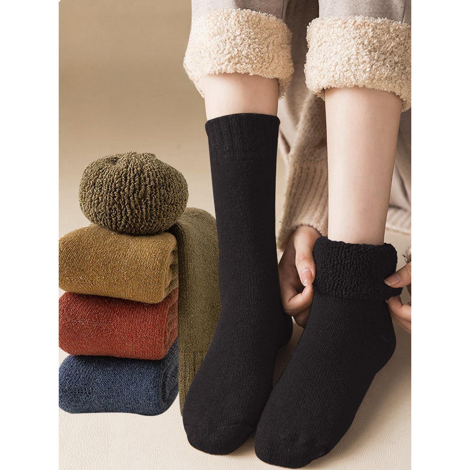 svlftecon Women Wool Winter Thermal Socks Cozy Warm Hiking Crew Boot Socks Wool for Winter Crew Series 13