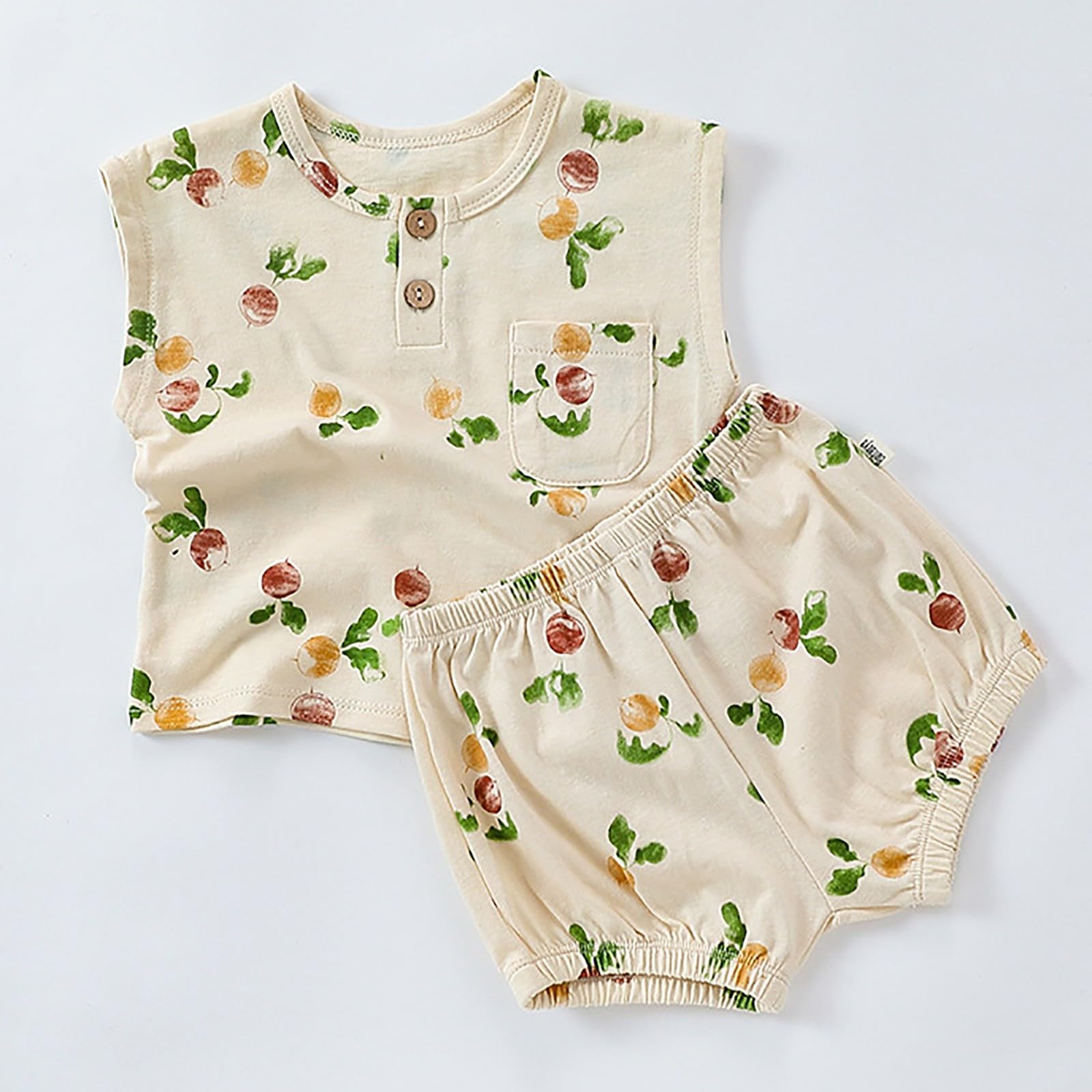 Conjunto de Verano para niños Conjunto de Dos Estampados sin Mangas de algodón para bebé Ropa De Vestir Completo