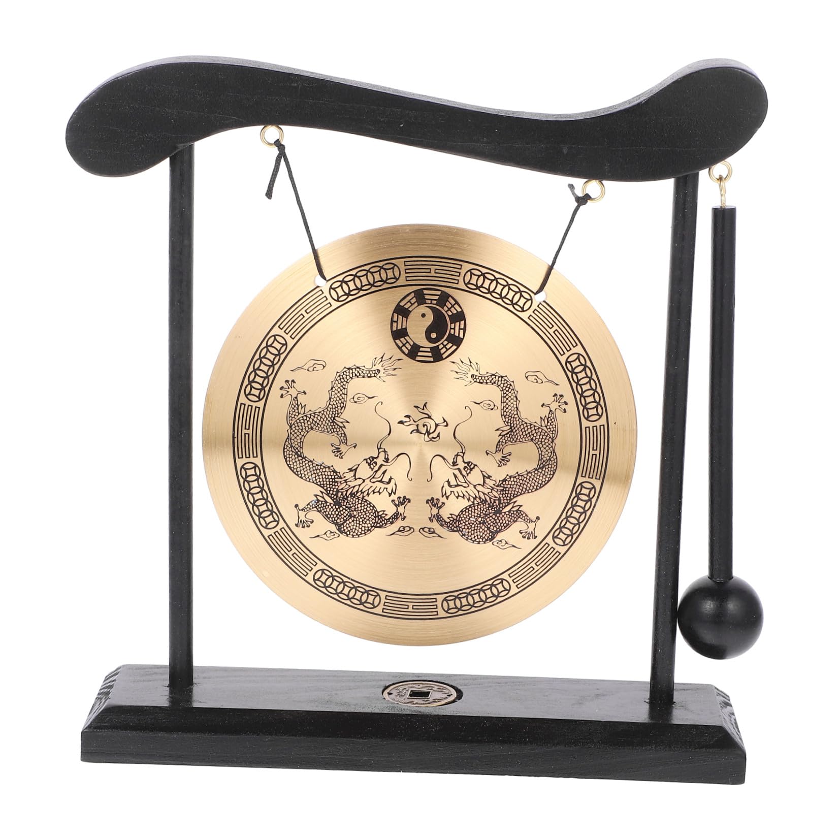 BESTonZON Soporte para Gong de Escritorio con Decoración de Campana China Madera Y Cobre