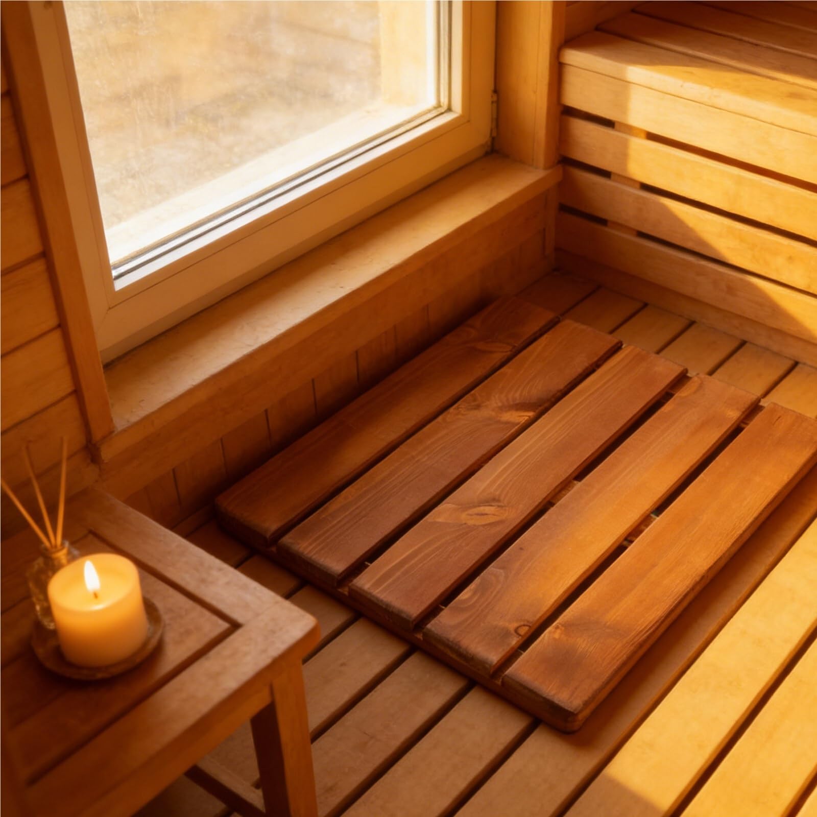 Alfombra de Ducha con Listones de Madera, baño de Madera Maciza, marrón Oscuro, 40Cm, Suelo de Sauna, SPA, Gimnasio en casa, Alfombrillas de baño