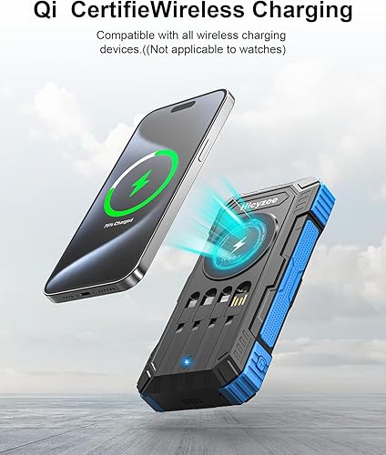 Miniatura 4 de Cargador solar, cargador de batería portátil inalámbrico de 49800 mAh, batería externa de carga rápida QC3.0 de 15 W con 4 cables integrados,