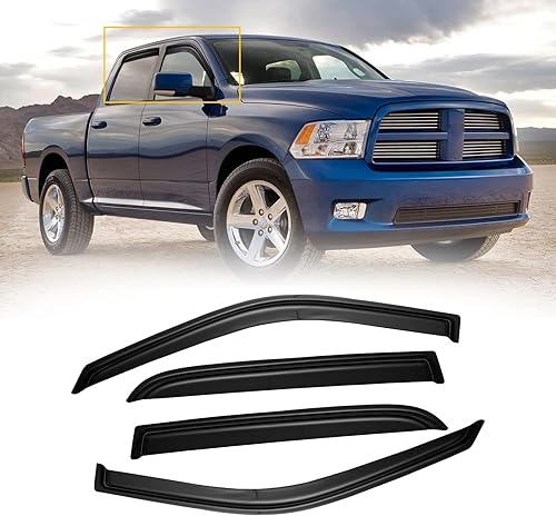 Viseras de ventana para Dodge Ram 1500 Crew Cab 2009-2018, protectores de lluvia, protector de ventilación, deflector de sombra humo oscuro