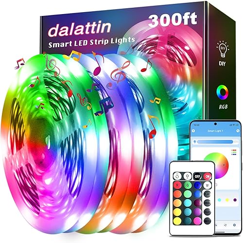 Miniatura 8 de dalattin Luces LED para dormitorio de 400 pies, tira de luces LED inteligentes con control remoto de aplicación, tiras de luz LED RGB, tira de luces