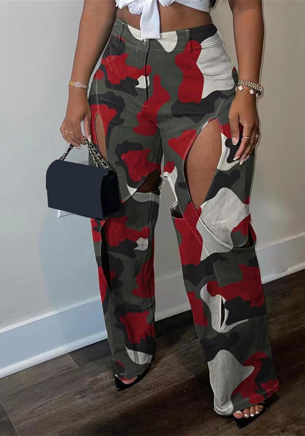 YOOTIKO Womens Camo Cargo Pants High Waisted Army Fatigue Straight Leg Camouflage Trouser Streetwear - Image 2