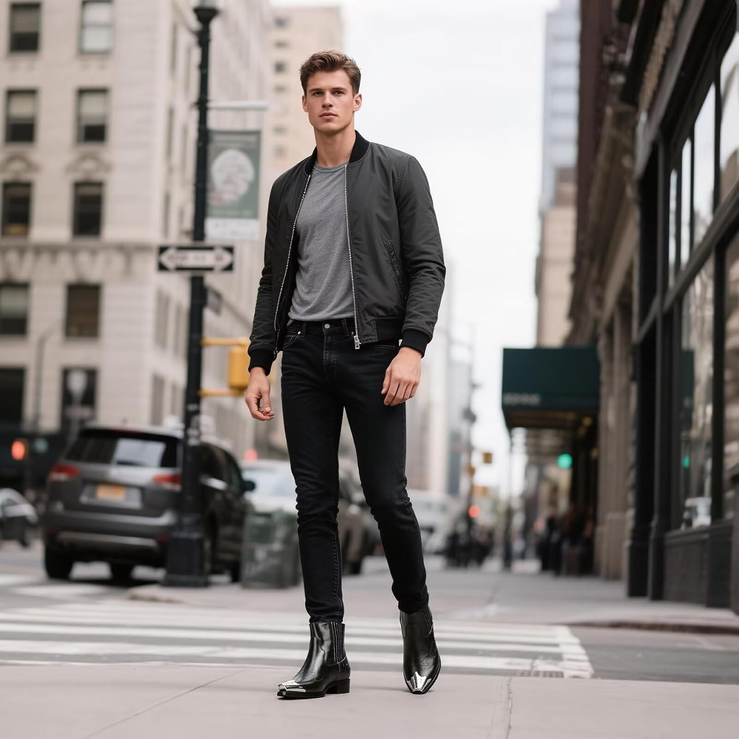 Men's Chelsea Boots with Floral Jacquard Fabric and Silver Toe Cap Slip On Dress Boots for Stage, Party, Fashion, Casual, Stylish Shoes - Image 5